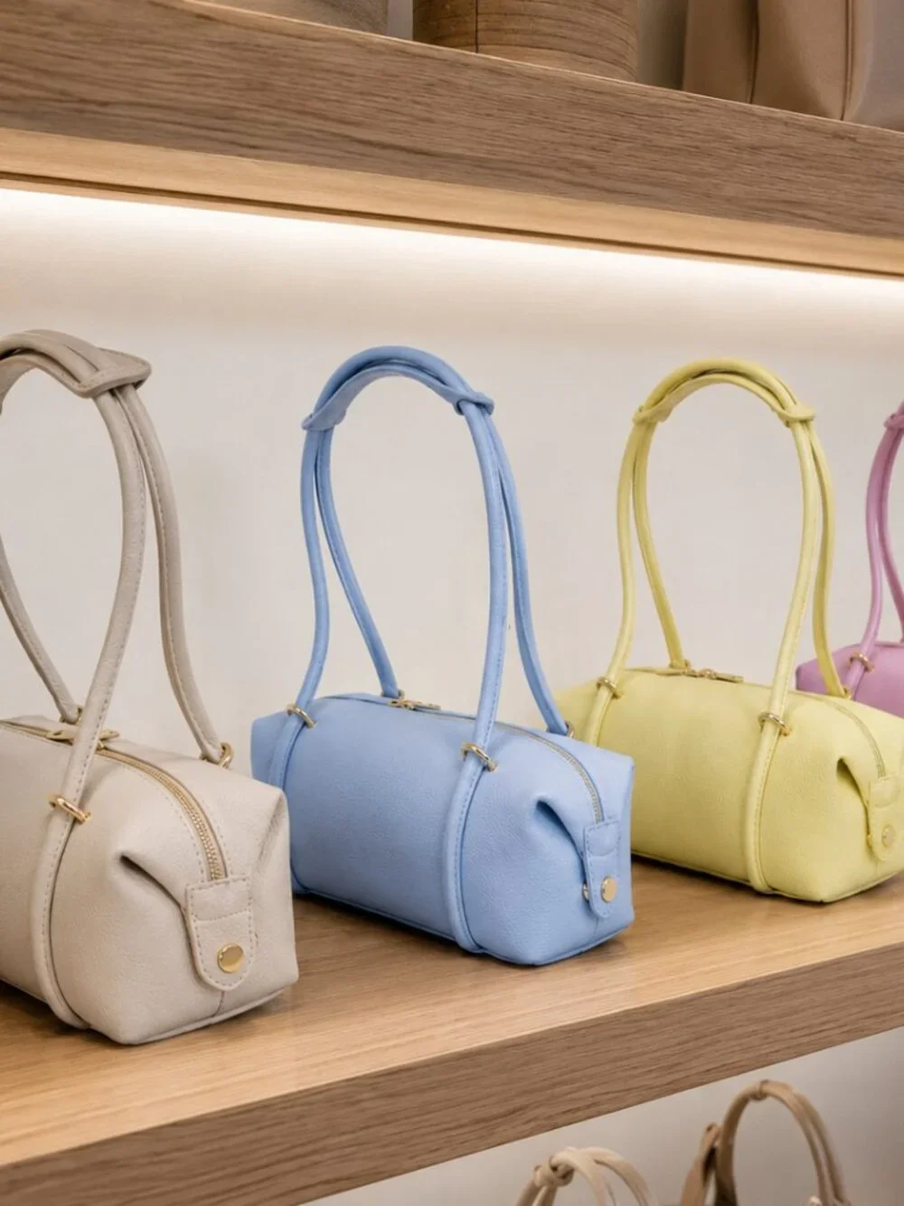 Italian Leather Barrel Bag, Butter Yellow East-West Shoulder Purse